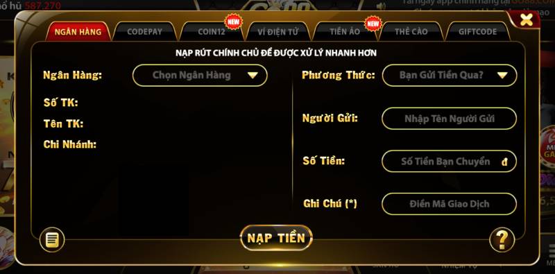 Nap tien qua ngan hang tai cong game doi thuong Go88